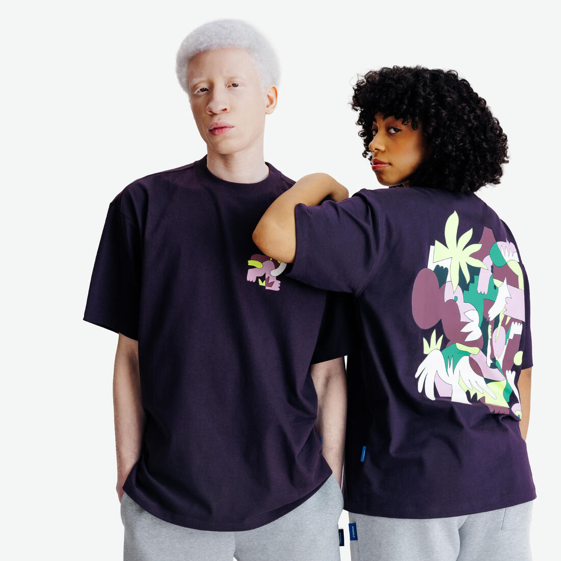 T-shirt graphique mixte, gris chiné