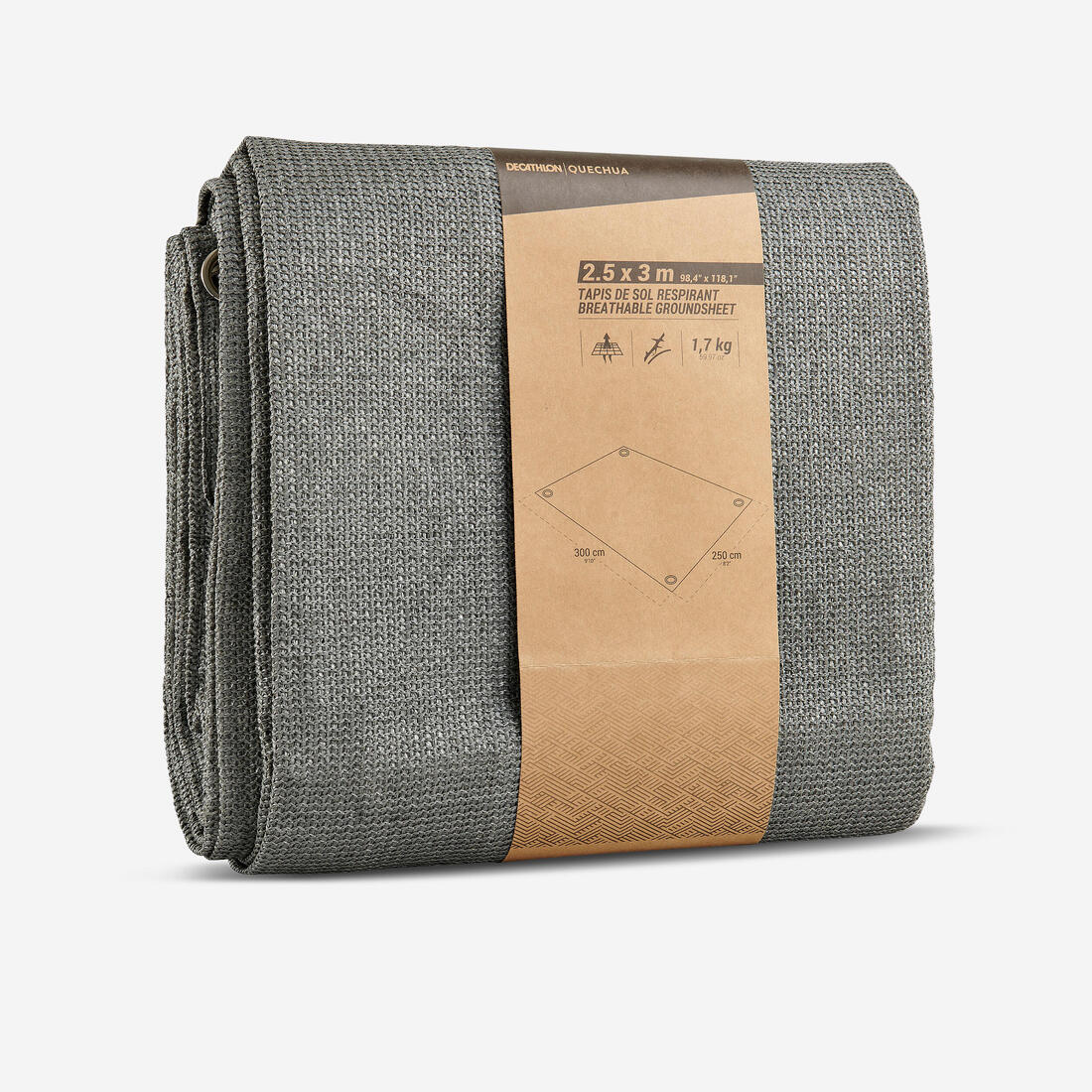 TAPIS DE SOL RESPIRANT POUR TENTE ET SEJOUR DE CAMPING - 3 x 2,5 MÈTRES – gris granit