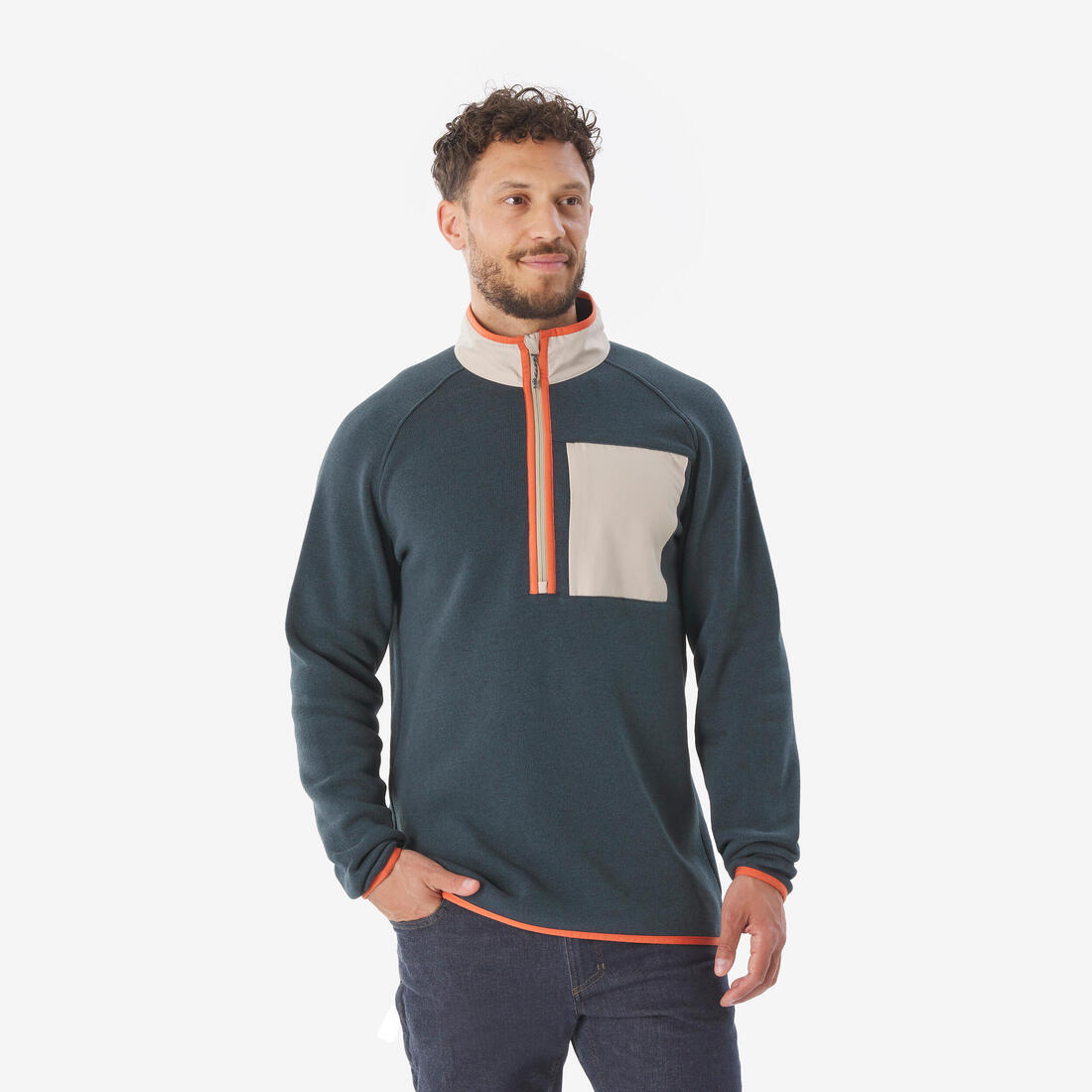 Pull de randonnée homme, NH500 Demi-zip
