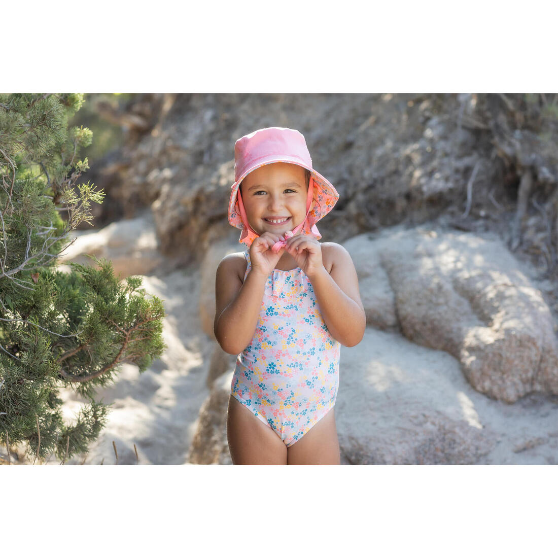 Maillot de bain 1 pièce avec volants Bébé / Fille - blanc rose imprimés fleurs