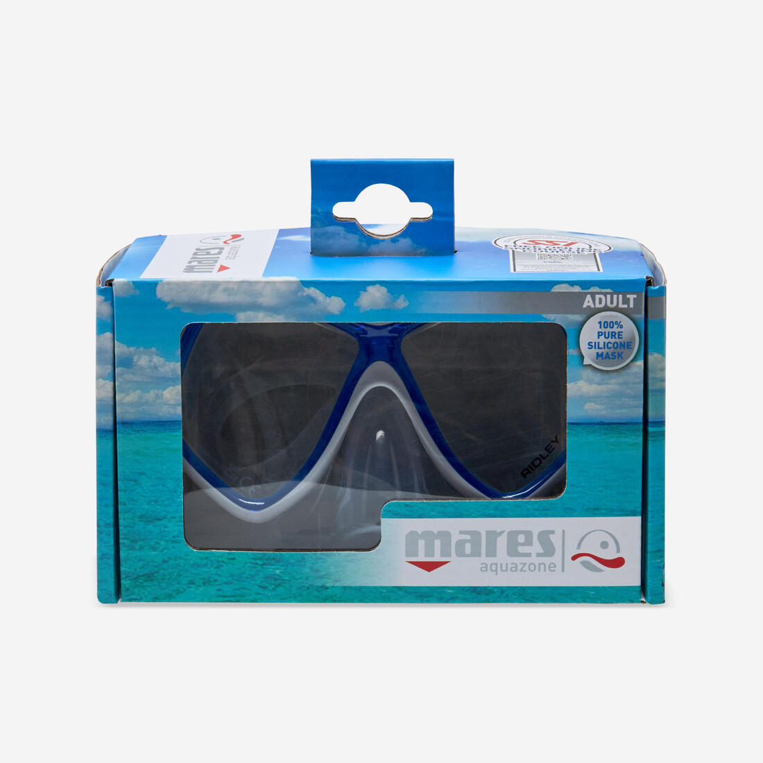 Masque snorkeling et plongée Mares Ridley, transparent blanc/bleu