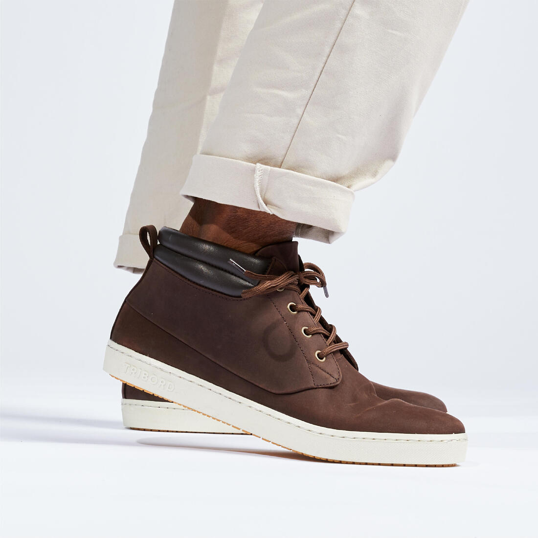 Chaussures bateau homme en cuir imperméable 500 marron foncé