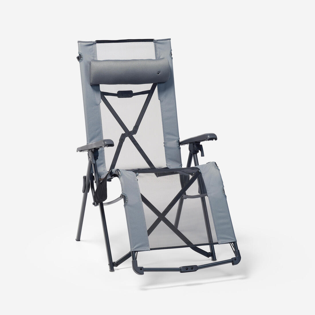 Fauteuil long de camping relax, pliant et matelassé, avec appuie tête