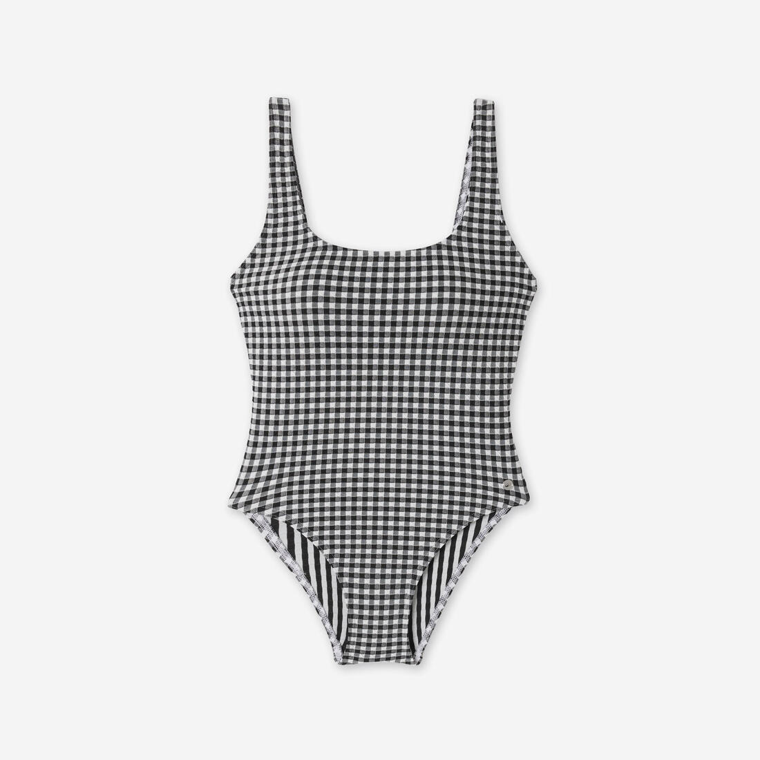 Maillot de bain 1 pièce texturé Femme - Aurely vichy noir et blanc