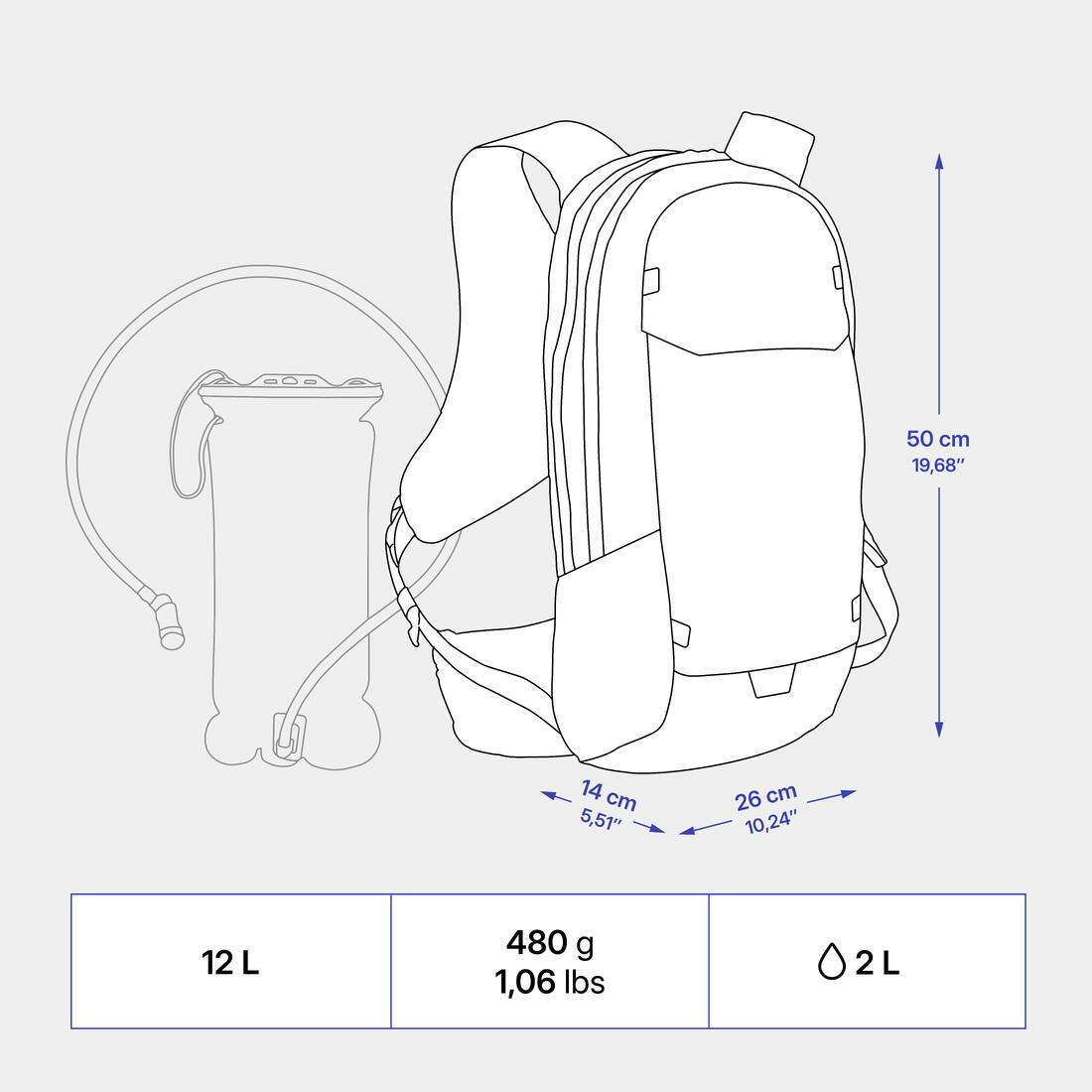 Sac à dos hydratation de vélo, VTT, 12L / 2L, Noir
