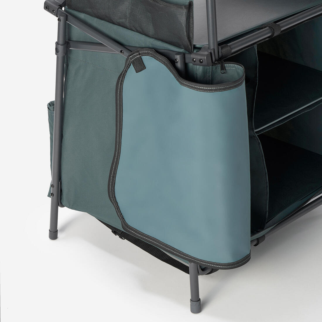 Meuble cuisine de camping L, pliable et avec pare-vent
