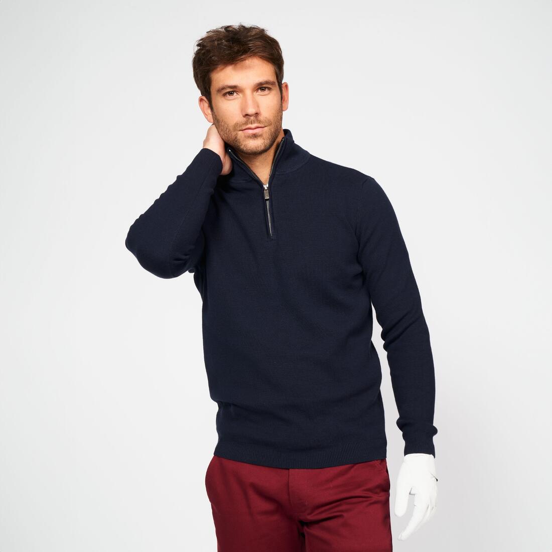 Pull de golf col montant zippé Homme, MW500 marine