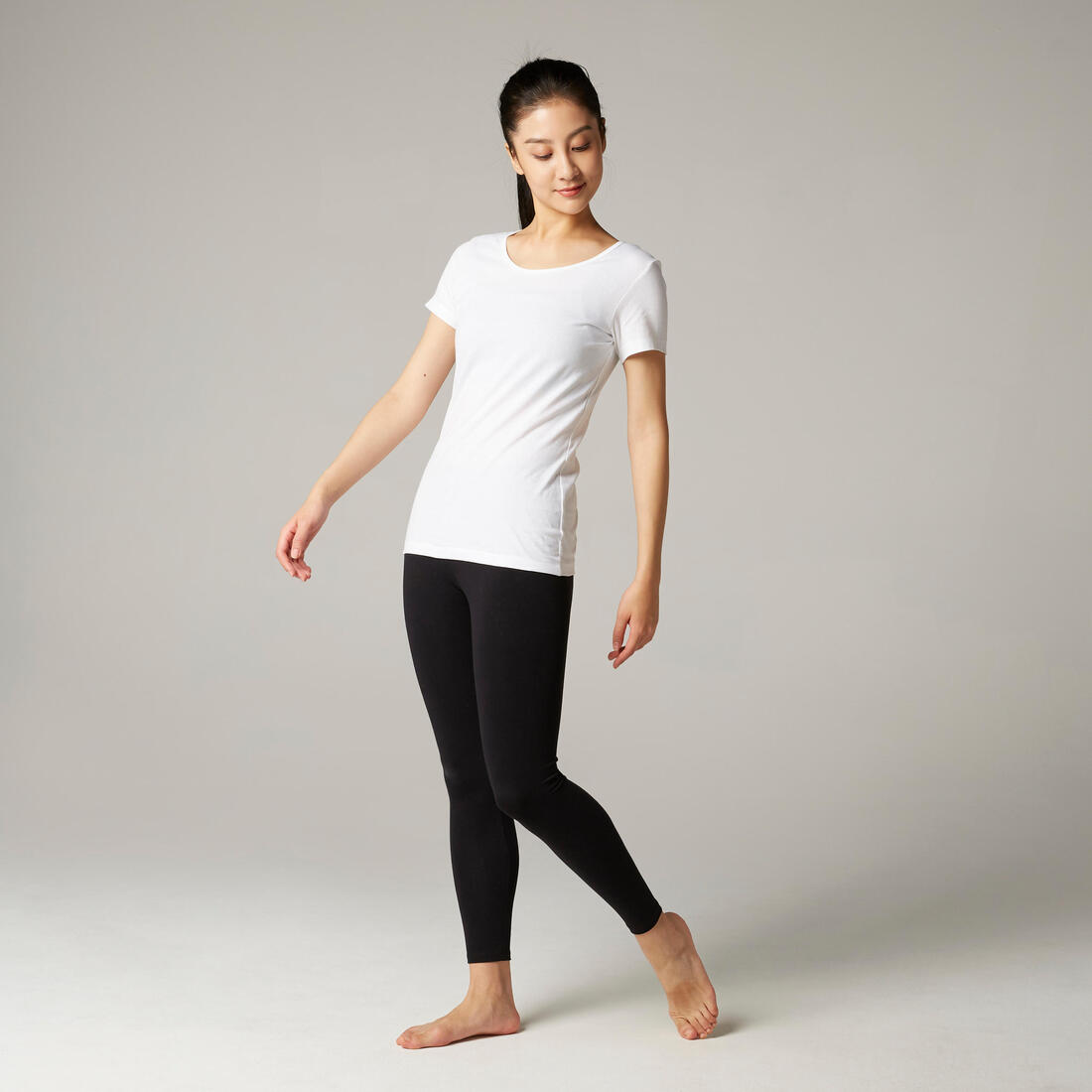 T-shirt fitness manches courtes droit coton col rond femme gris