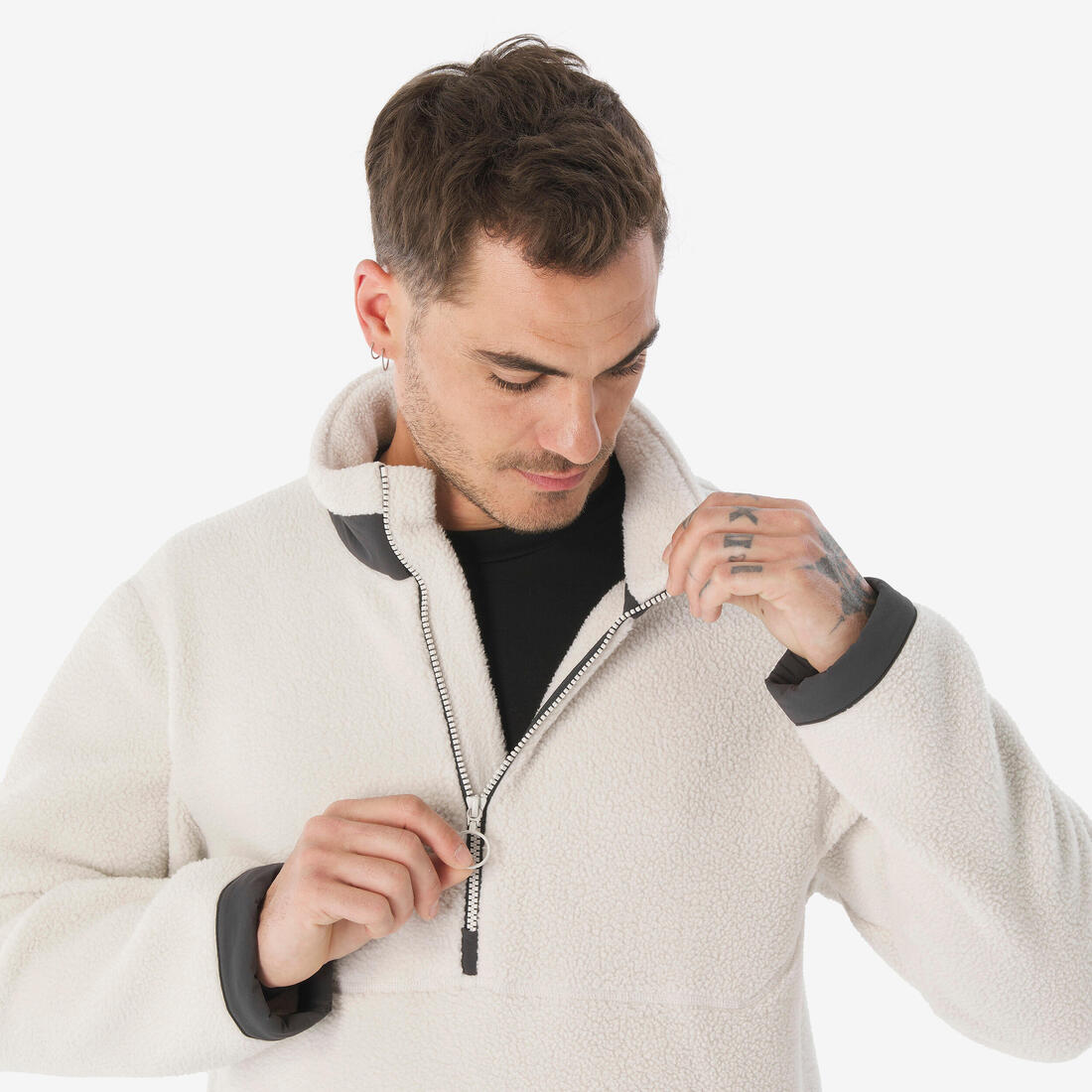 Polaire de randonnée montagne sherpa homme, MH100 1/2 zip beige