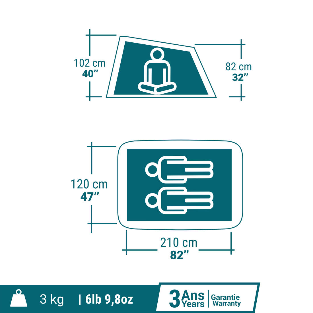 Tente de camping instantanée 2 places, 2 Seconds