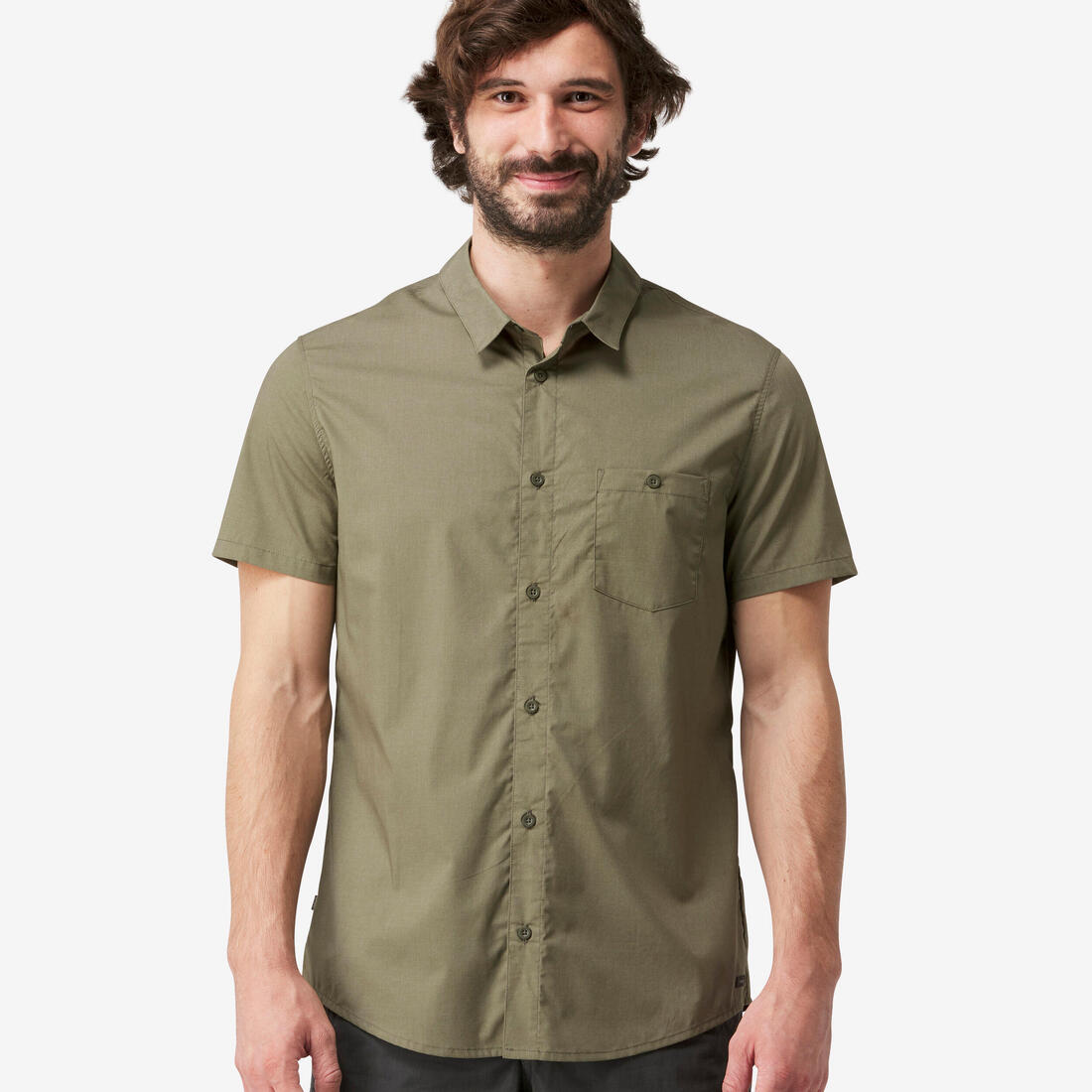 CHEMISE DE TREKKING VOYAGE TRAVEL 100 MANCHES COURTES BRUN HOMME – vert armé