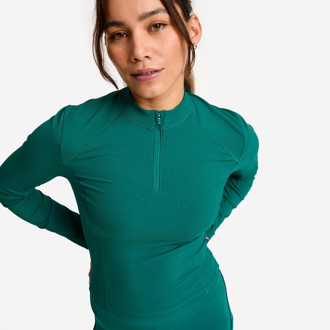 Tee-shirt manches longues demi zip femme foncé