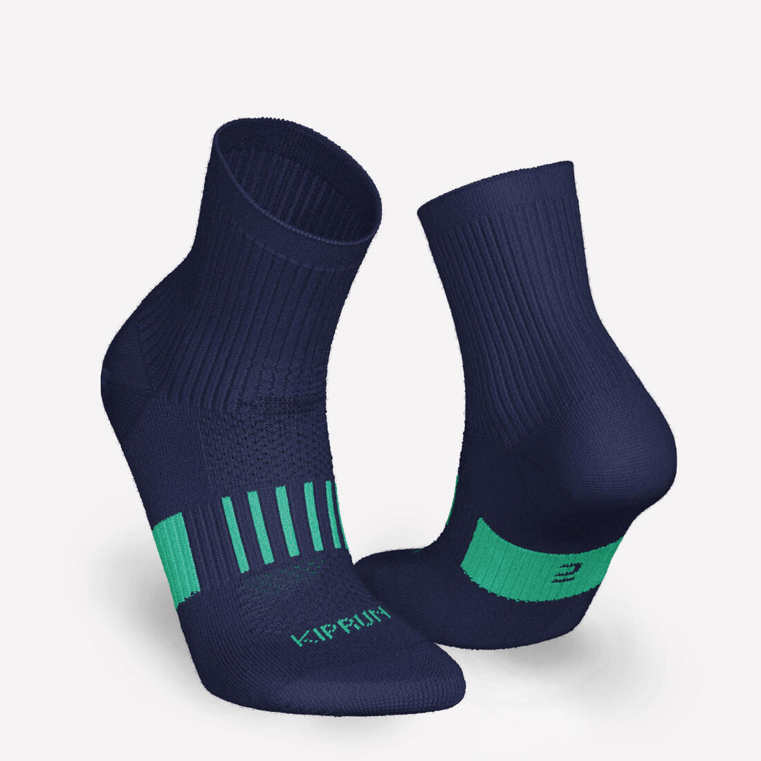 Lot X2 de chaussettes enfant AT 500 mid turquoise et rayées turquoises grises