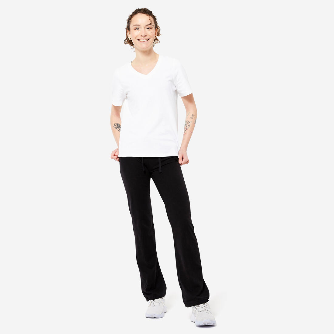 Legging fitness long coton extensible bas resserable femme - Fit+ gris chiné