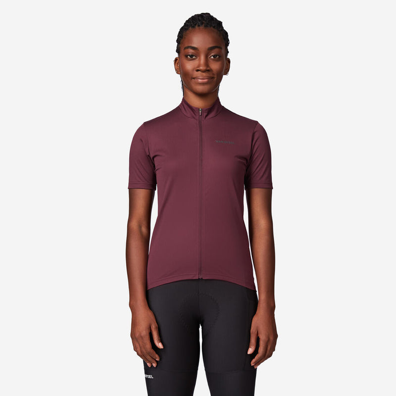 Maillot manches courtes  de vélo de route femme, Essential bordeaux