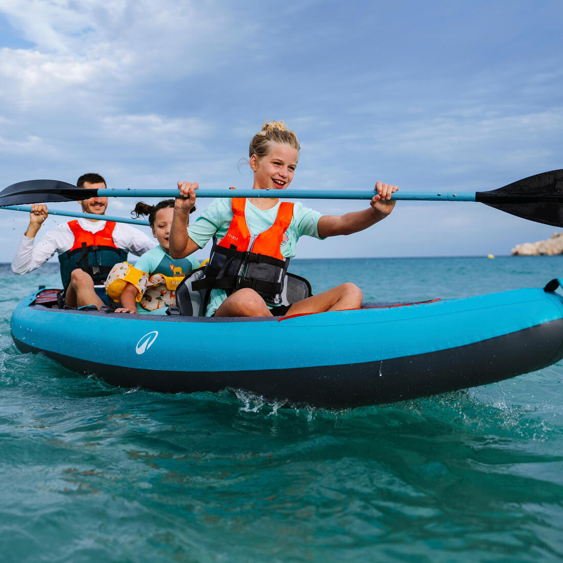 Canoë kayak gonflable 2/3 places - Tribord 100+ Bleu
