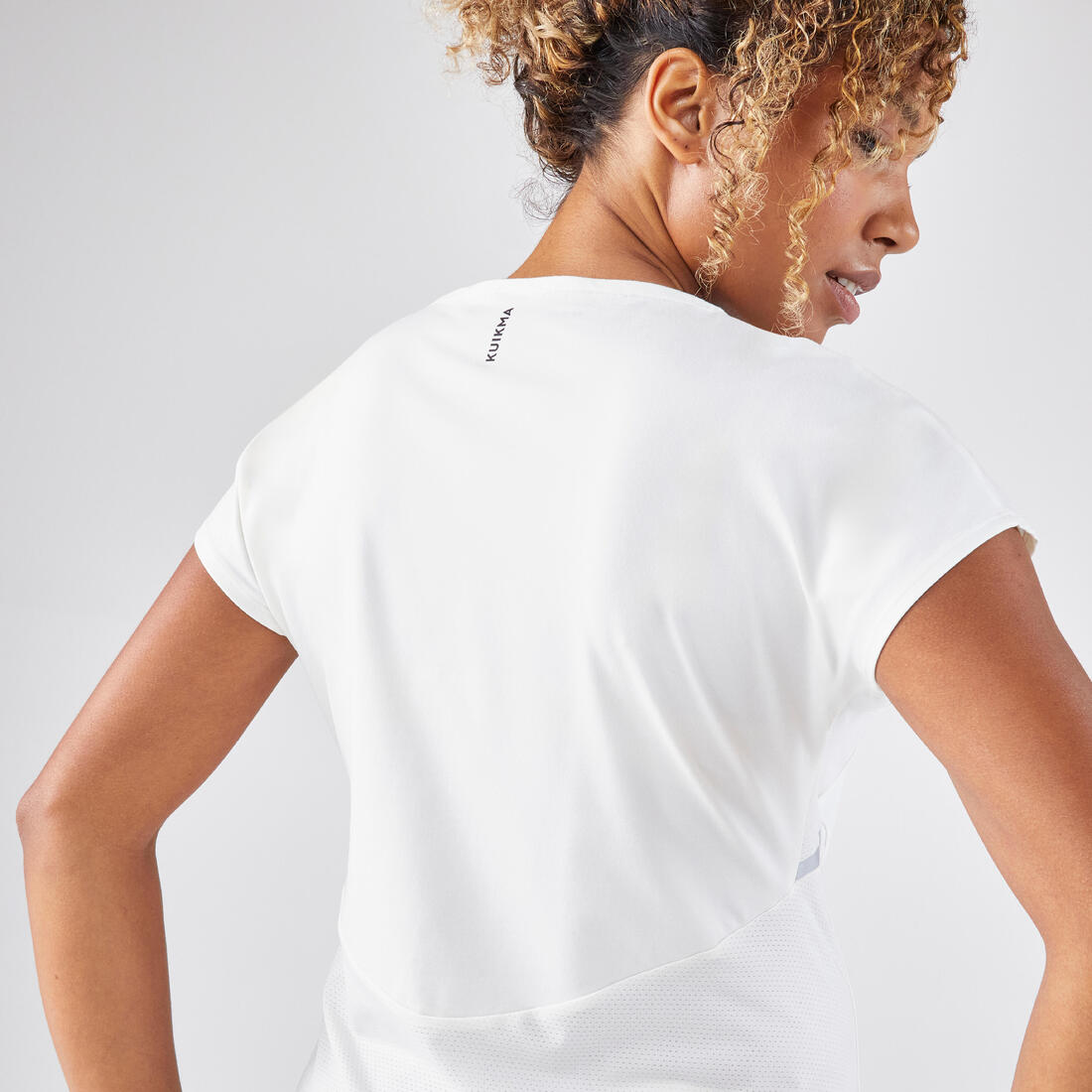 T-Shirt tennis col rond dry soft femme - Dry 500 blanc cassé