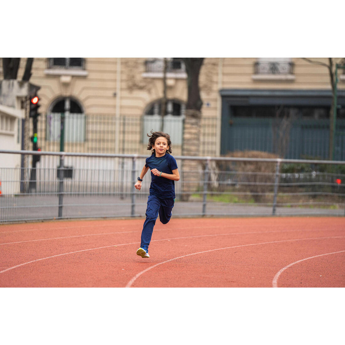 Pantalon de running  Chaud avec Zip Enfant, KIPRUN PANTS WARM 900 marine