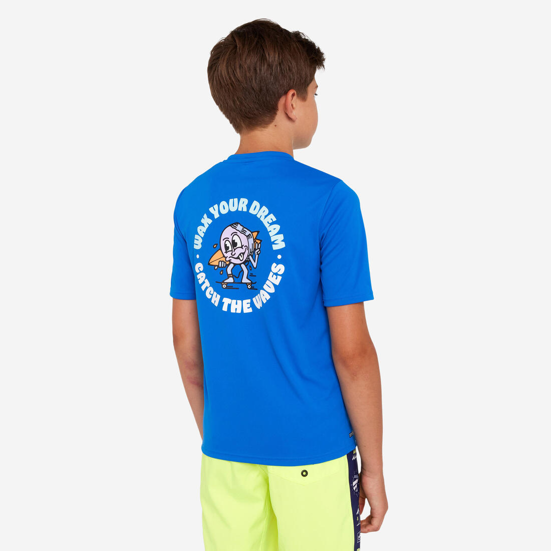 T-shirt anti UV manches courtes surf Junior - 100 blanc noir skate