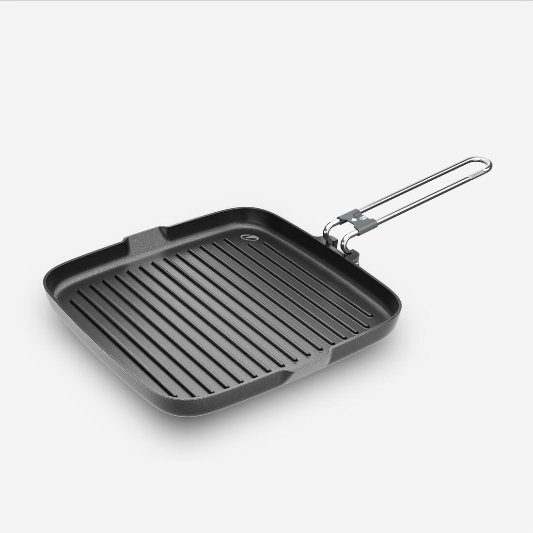 Poêle grill 900 anti-adhésif de camping avec poignée repliable, 25cm x 25cm
