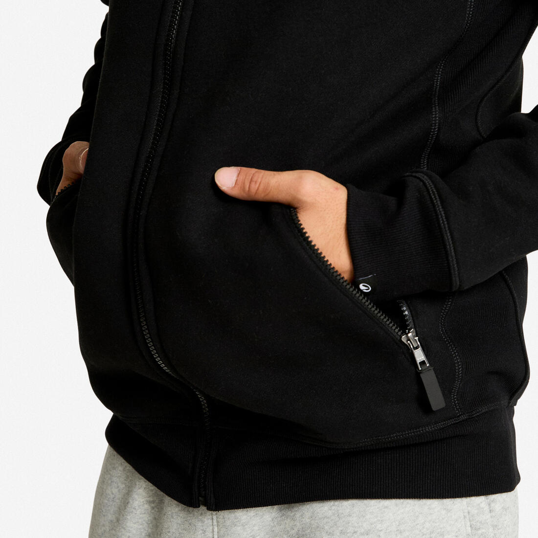Sweat zippé avec capuche fitness homme,  vert foncé