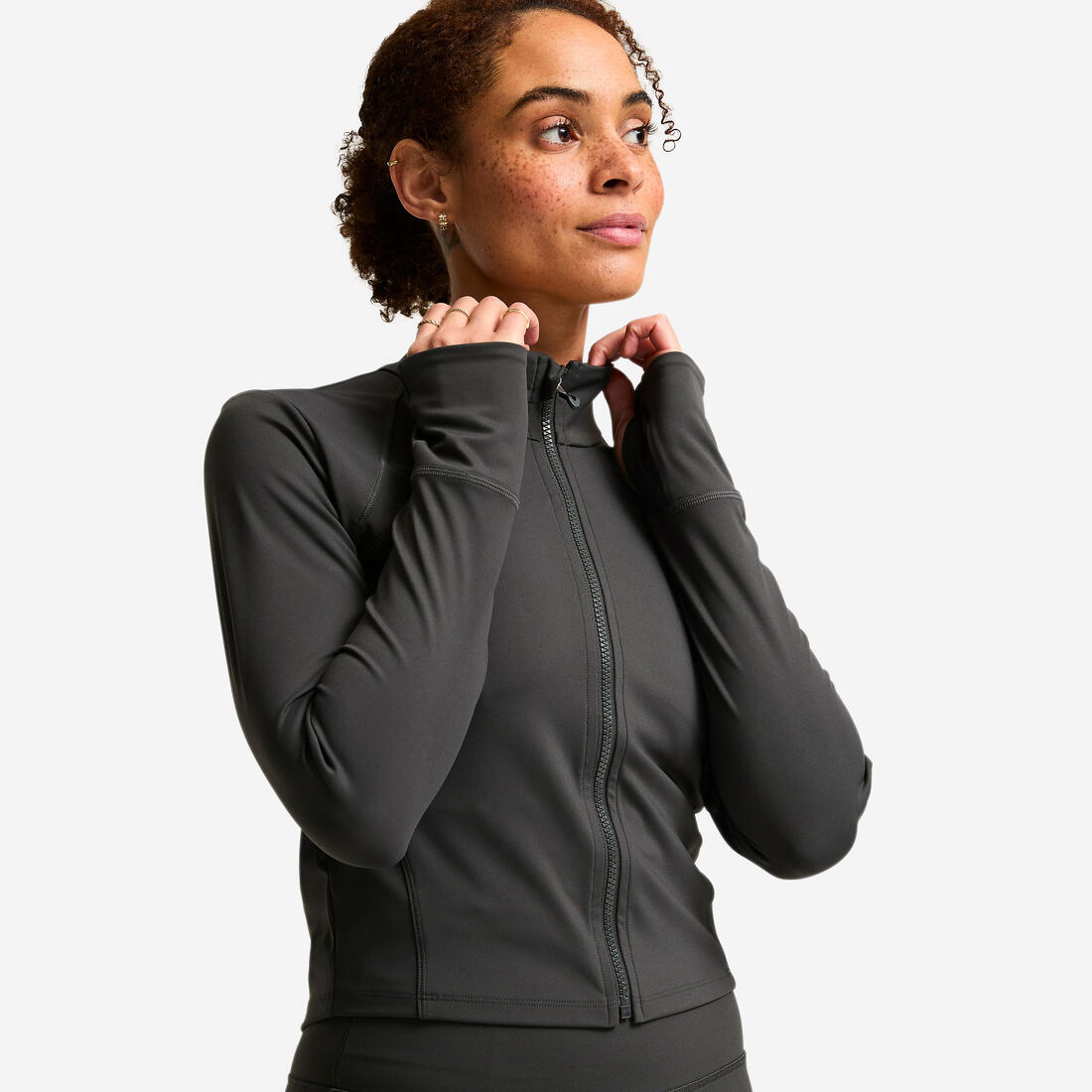 Veste de sport cintrée femme, gris foncé