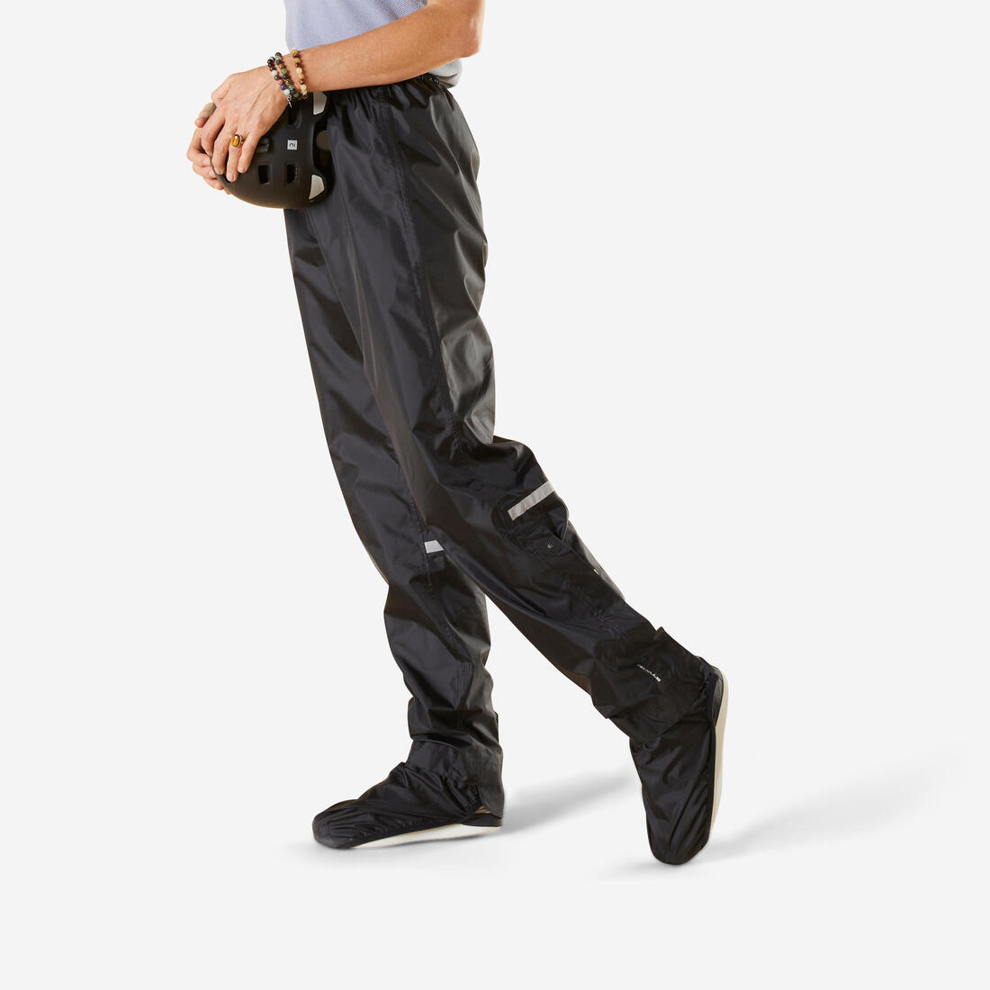 Surpantalon pluie vélo ville  avec couvre-chaussures intégrés 100, noir