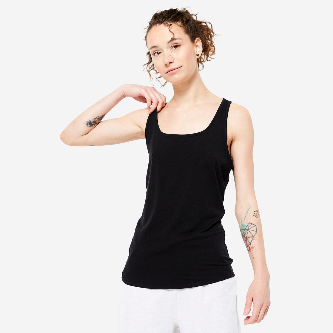 Débardeur slim col rond fitness femme – noir