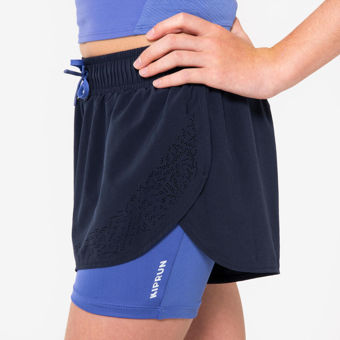 Short cuissard de running respirant Fille - KIPRUN DRY 900 marine