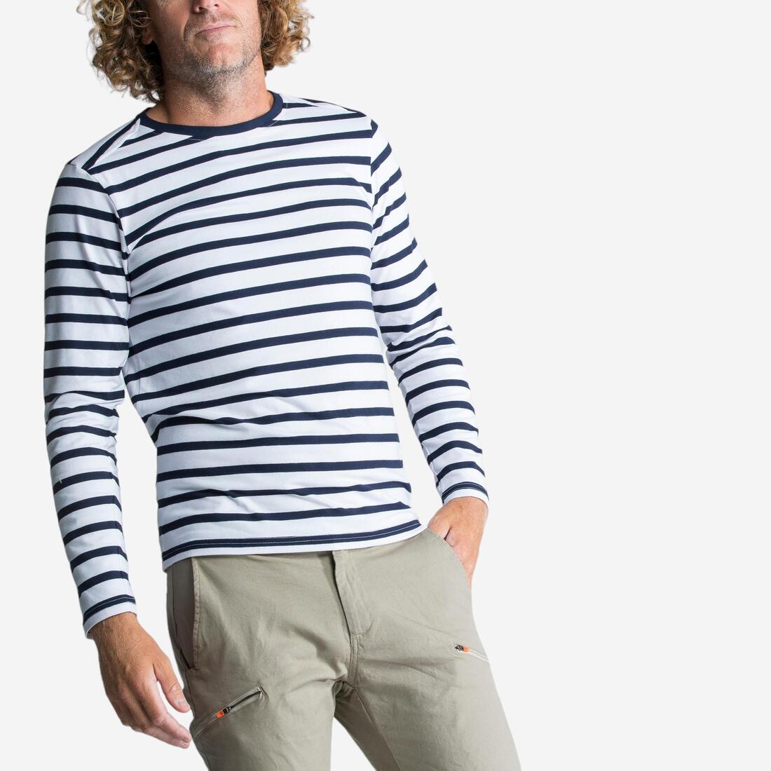 Marinière homme manches longues Sailing 100 Blanc bleu – blanc ultra