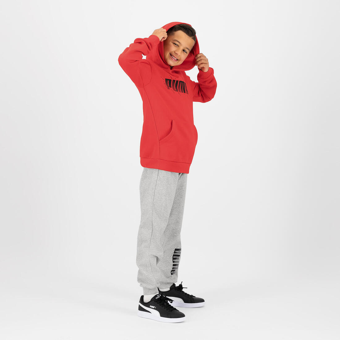 Sweat à capuche imprimé Puma enfant - rouge