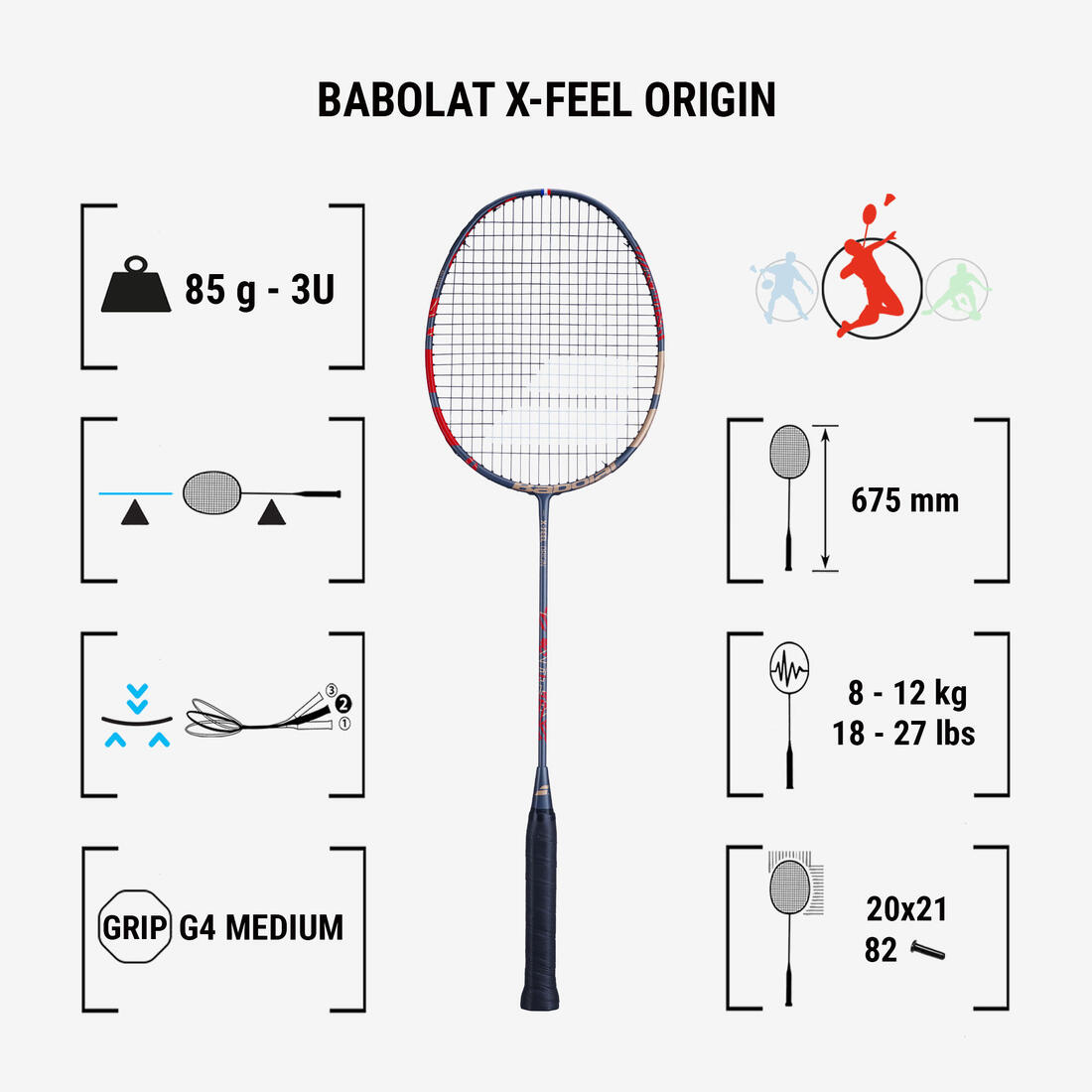 Raquette de badminton - Babolat X-feel Origin noire/rouge