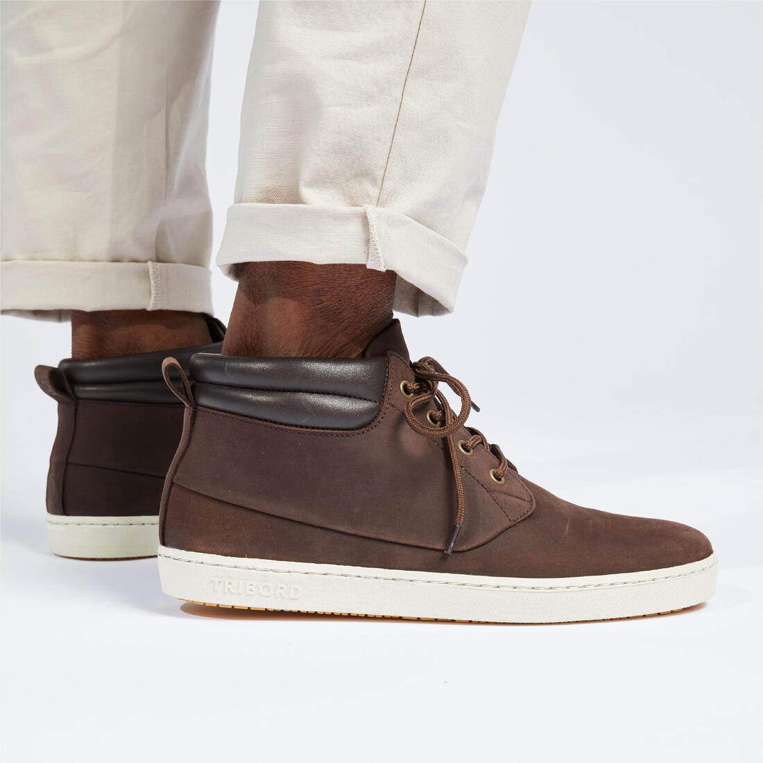 Chaussures bateau homme en cuir imperméable 500 marron foncé
