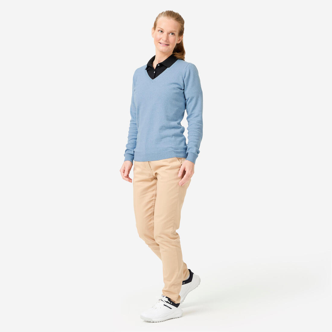 Pull de golf coton col V femme, MW100