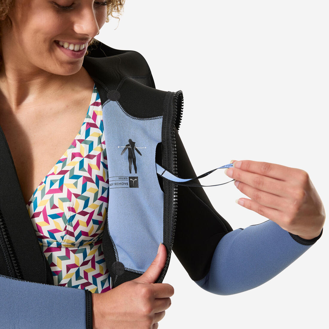 Combinaison de plongée 5mm à cagoule femme, SCD 500 Noir et bleu