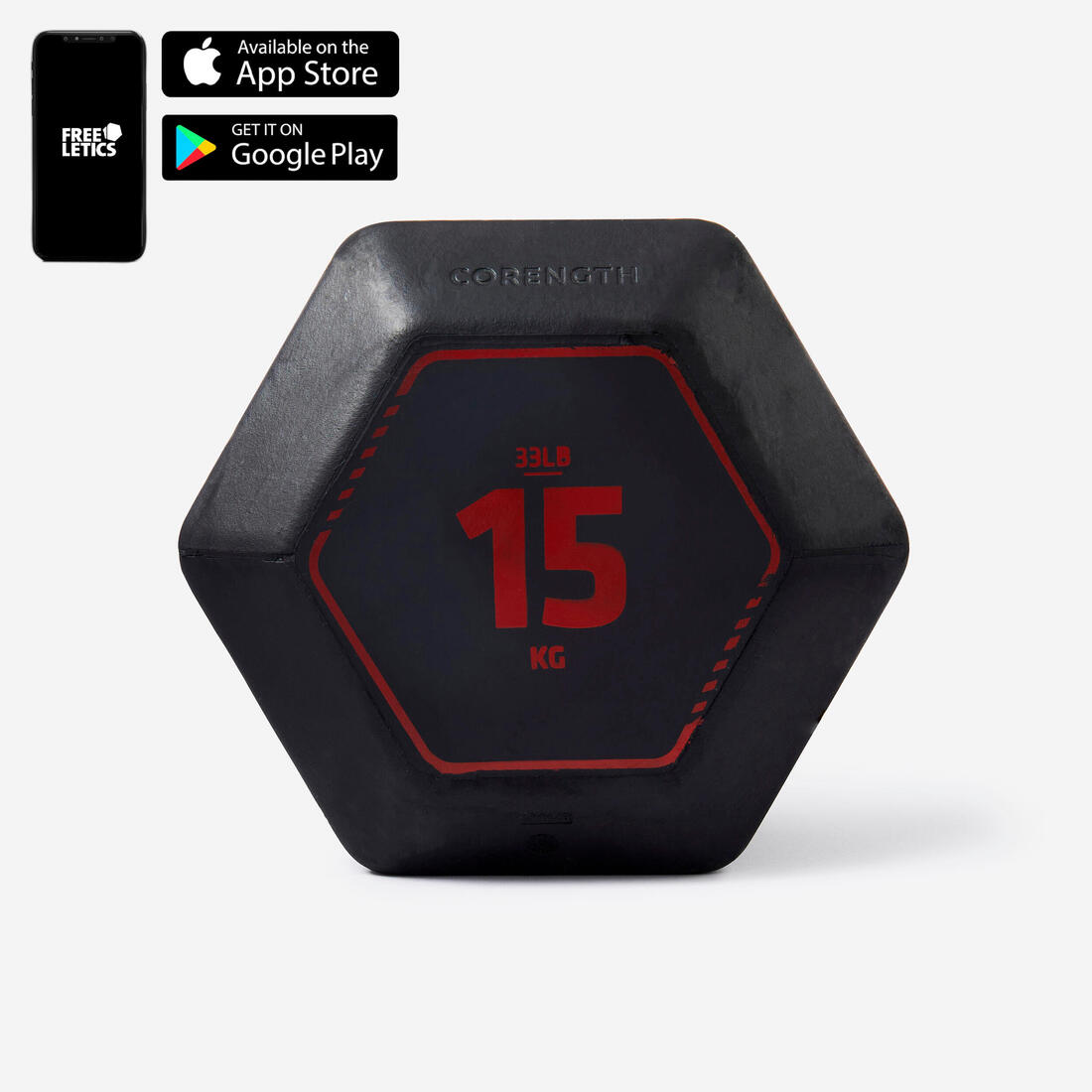 Haltères de cross training et musculation 15 kg - dumbbell hexagonale noire