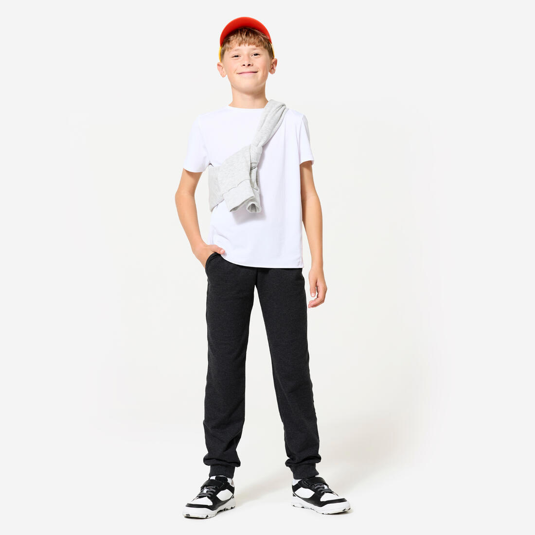 Pantalon de jogging mixte french terry droit coton enfant - 100 gris chiné foncé