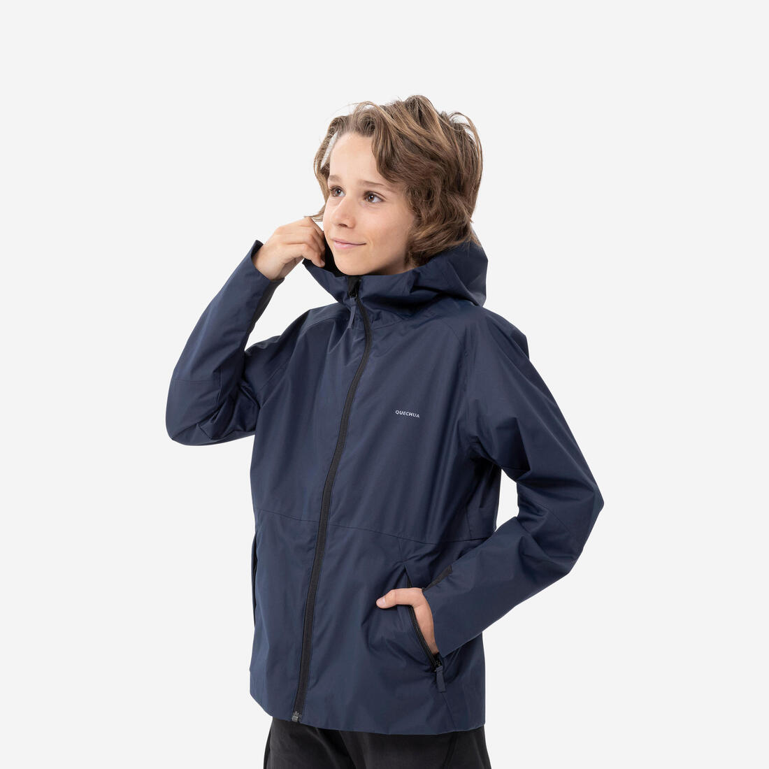 Veste de randonnée imperméable 7-15 ans enfant, MH500 twin – bleu marine