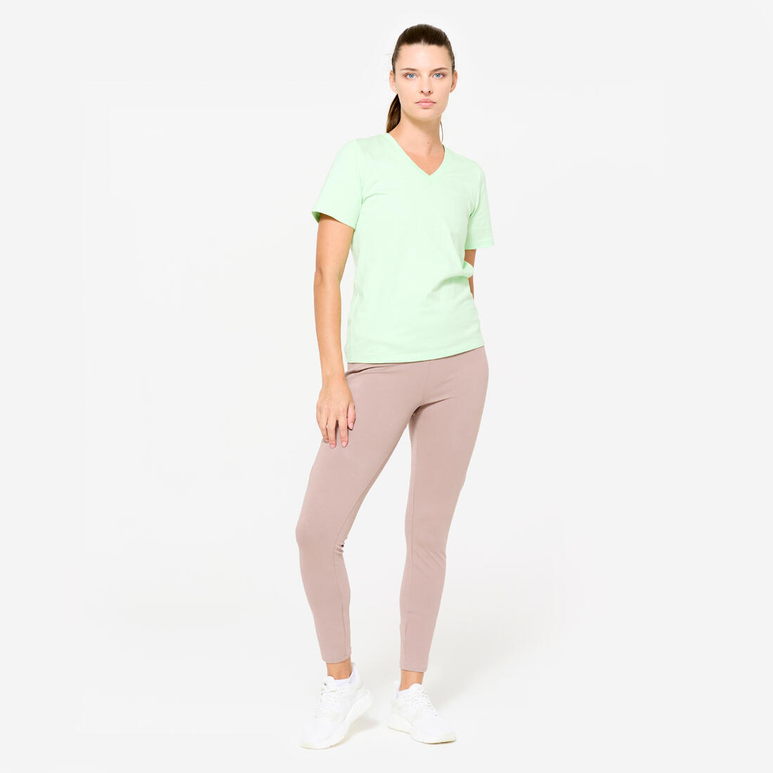 T-shirt col V fitness en coton femme