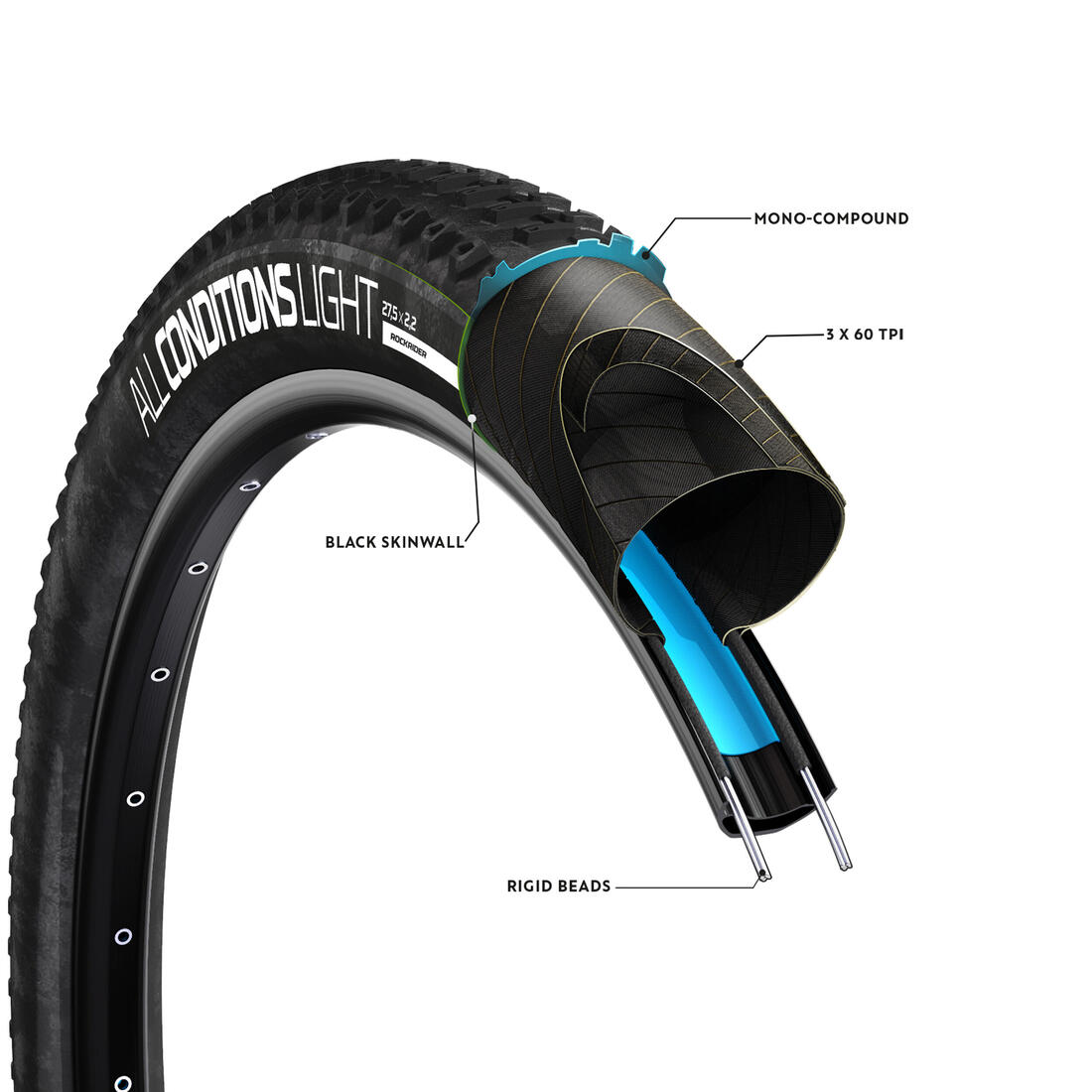 Pneu VTT all conditions 27,5 x 2,20 tringles rigides