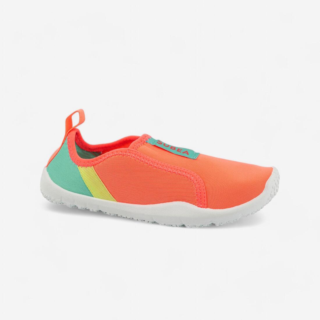 Chaussures aquatiques élastiques Enfant - Aquashoes 120 Corail – rose corail fluo