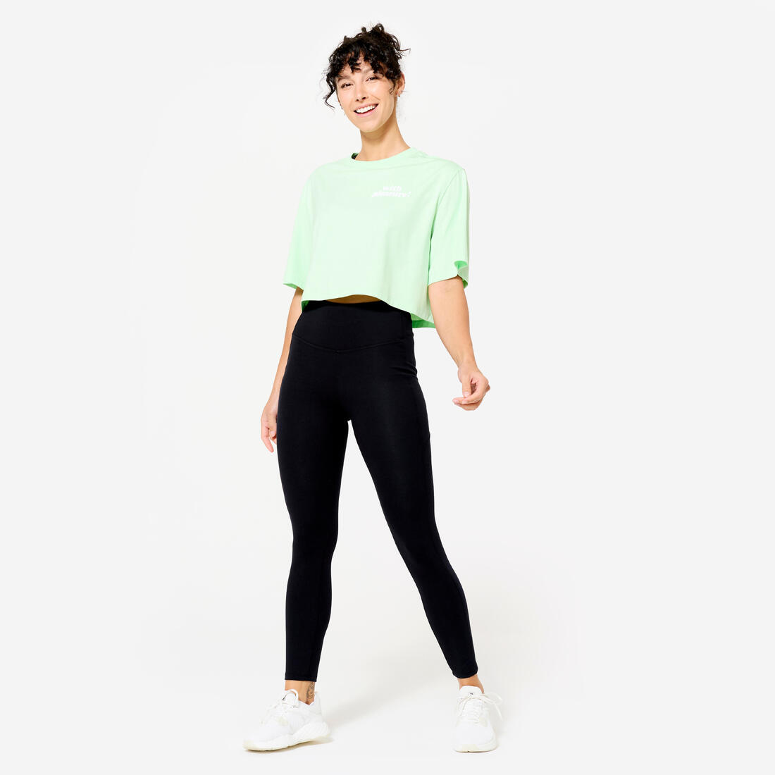 T-shirt crop top femme - blanc imprimé Jump