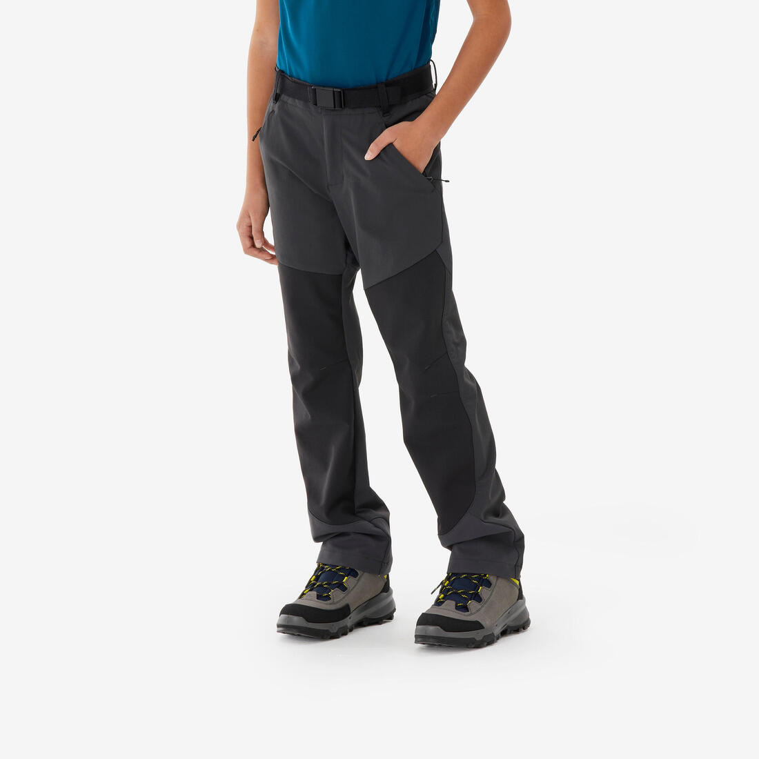 Pantalon de randonnée softshell - mh550 noir - enfant 7-15 ans – gris carbone