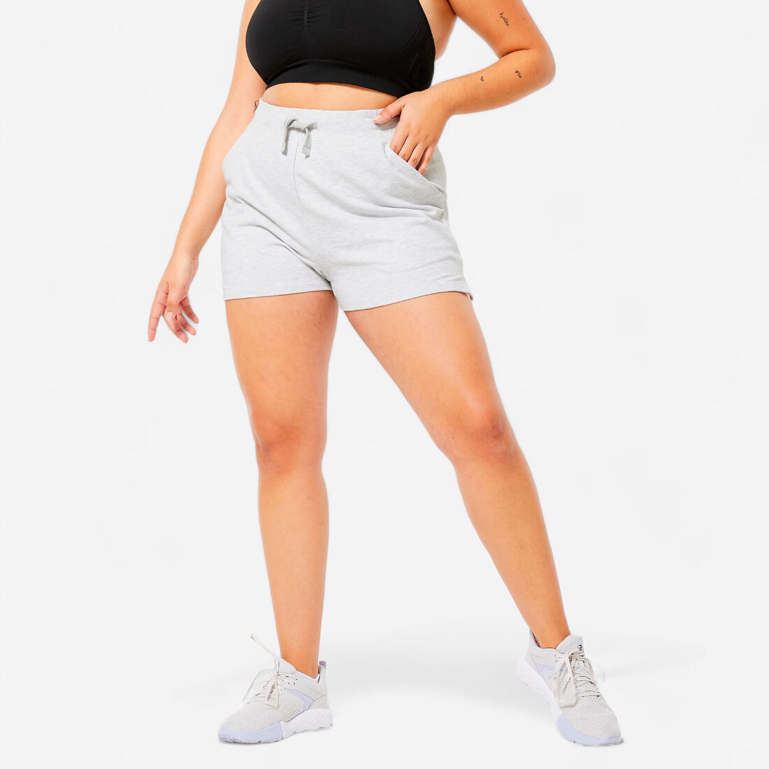 Short Fitness Femme - 520 Gris chiné clair