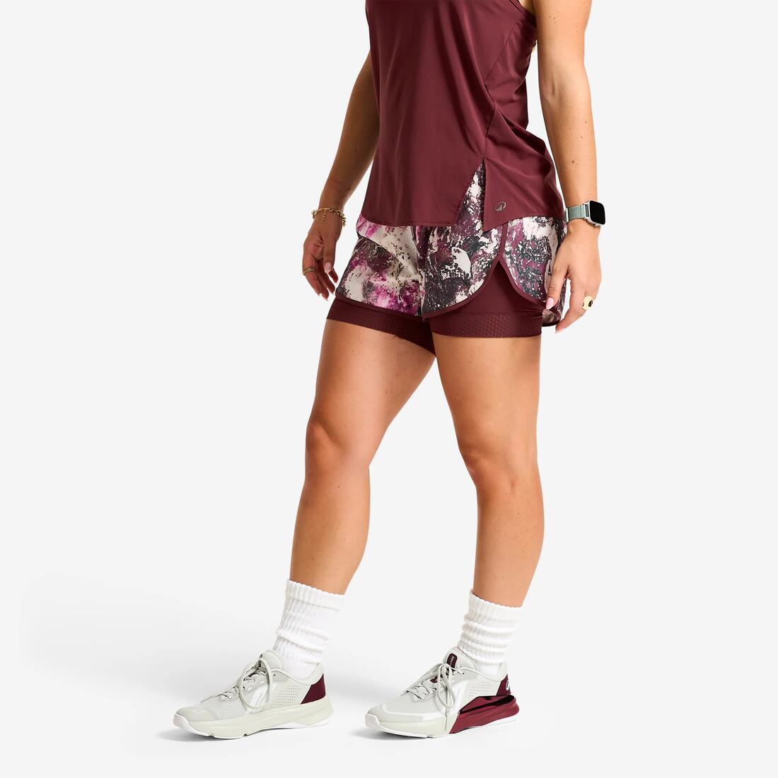 Short de fitness double couche femme