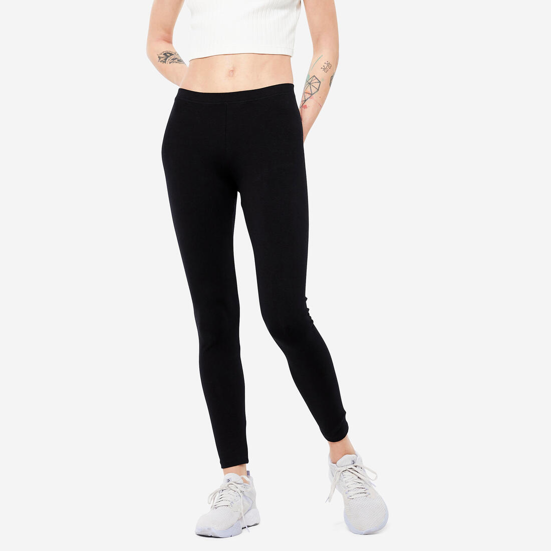 Legging fitness long coton extensible ceinture basse femme - Salto gris foncé ch