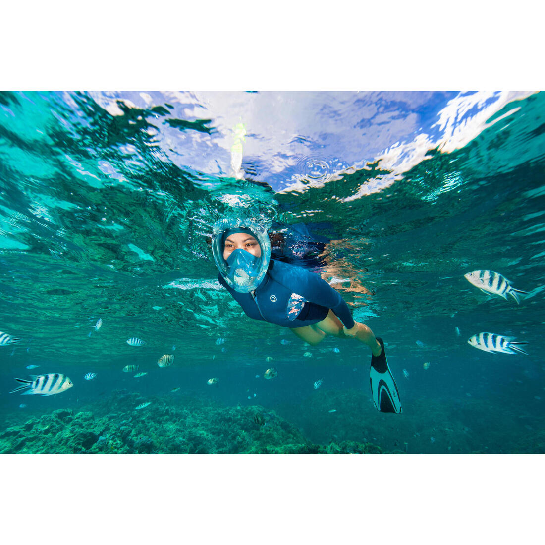 Masque snorkeling surface easybreath + avec valve acoustique > 10 ans - jungl