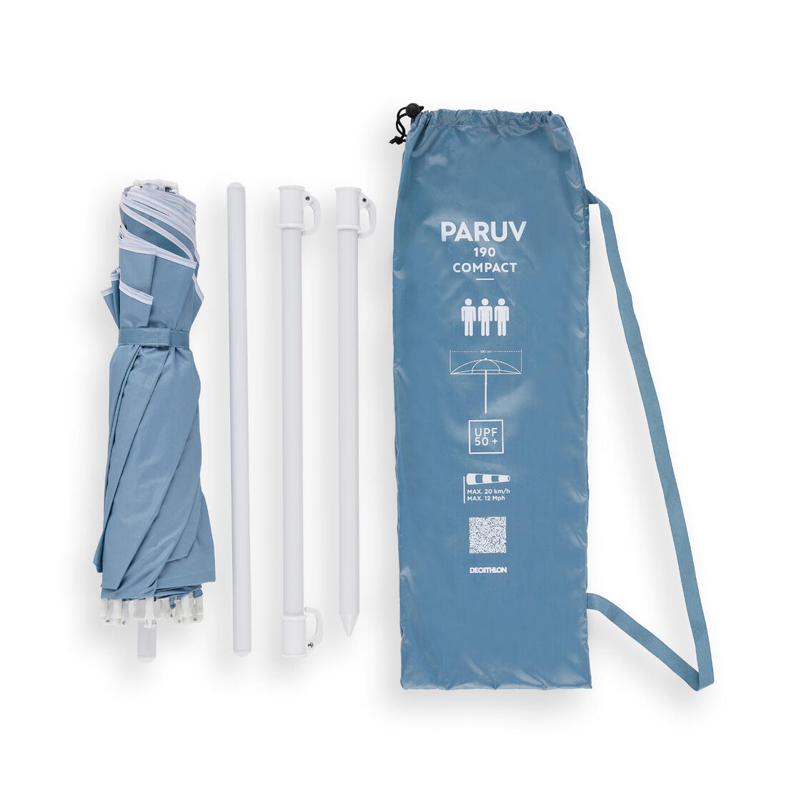 Parasol de plage compact 3 places UPF 50+ - Paruv 190