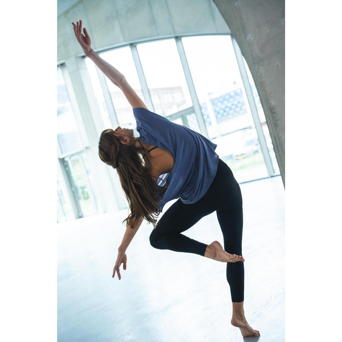 Legging de danse taille haute et ceinture plate femme, noir