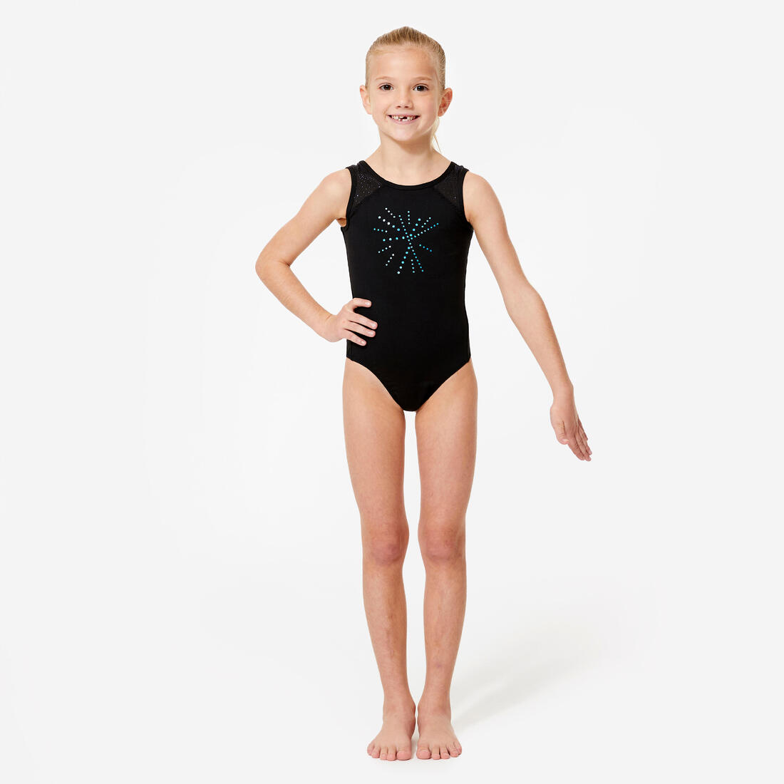 Justaucorps gym sans manches, col rond Fille - JSM 540 noir à paillettes